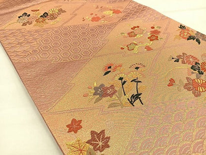 平和屋着物◎六通柄袋帯 唐織 松皮菱花文 金糸 逸品 BAAJ5917ea