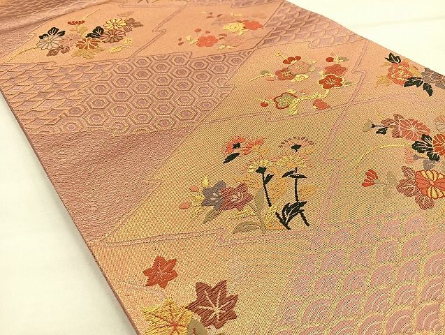 平和屋着物◎六通柄袋帯 唐織 松皮菱花文 金糸 逸品 BAAJ5917ea