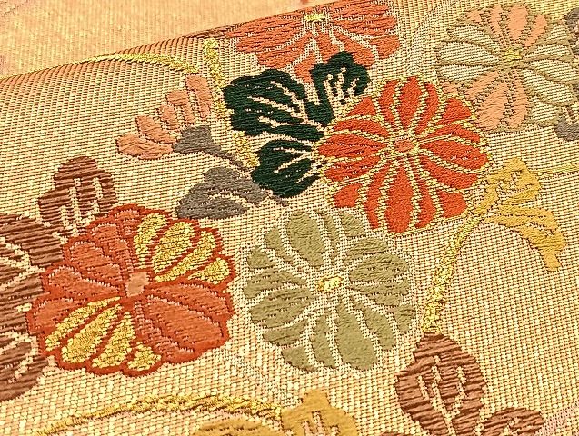 平和屋着物◎六通柄袋帯 唐織 松皮菱花文 金糸 逸品 BAAJ5917ea