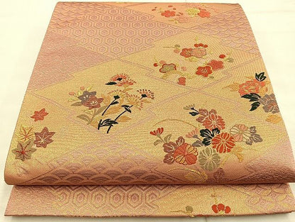 平和屋着物◎六通柄袋帯 唐織 松皮菱花文 金糸 逸品 BAAJ5917ea