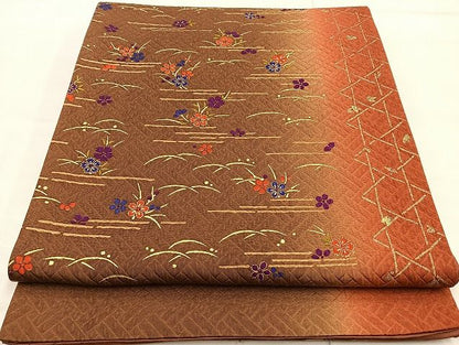 平和屋着物◎全通柄袋帯 竹垣露芝花文 金彩 逸品 BAAJ5918ea
