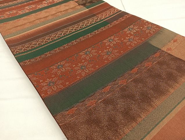 平和屋着物◎全通柄袋帯 切嵌 横段文 金糸 逸品 BAAJ5925ea