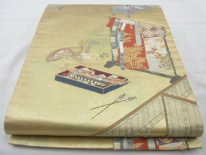 平和屋着物◎六通柄袋帯 唐織 官服飾 金糸 逸品 BAAJ6885cm