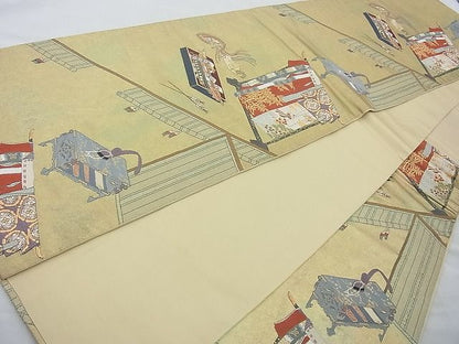 平和屋着物◎六通柄袋帯 唐織 官服飾 金糸 逸品 BAAJ6885cm