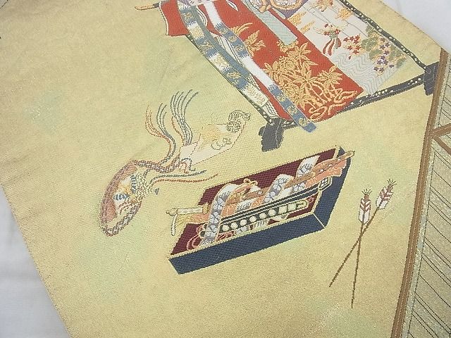 平和屋着物◎六通柄袋帯 唐織 官服飾 金糸 逸品 BAAJ6885cm