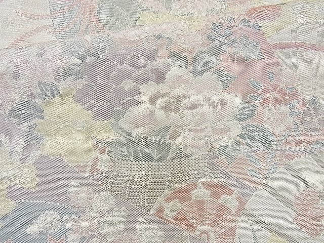 平和屋着物◎佐賀錦 六通柄袋帯 孔雀扇面花文 900織 金銀糸 逸品 BAAJ9711cm