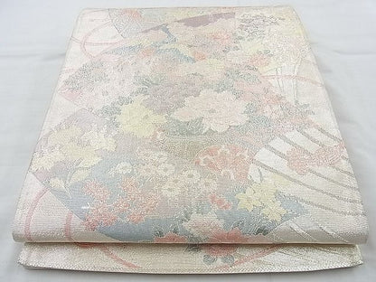 平和屋着物◎佐賀錦 六通柄袋帯 孔雀扇面花文 900織 金銀糸 逸品 BAAJ9711cm