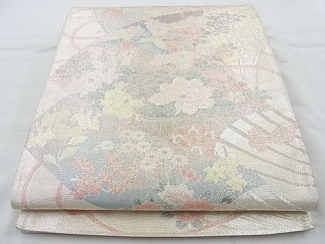 平和屋着物◎佐賀錦 六通柄袋帯 孔雀扇面花文 900織 金銀糸 逸品 BAAJ9711cm