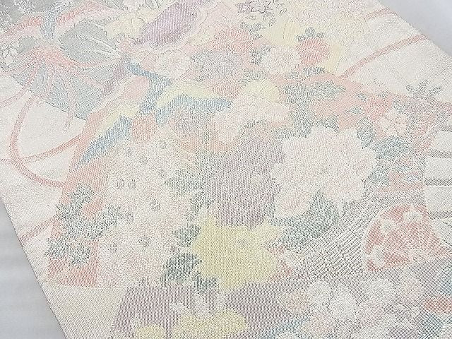 平和屋着物◎佐賀錦 六通柄袋帯 孔雀扇面花文 900織 金銀糸 逸品 BAAJ9711cm