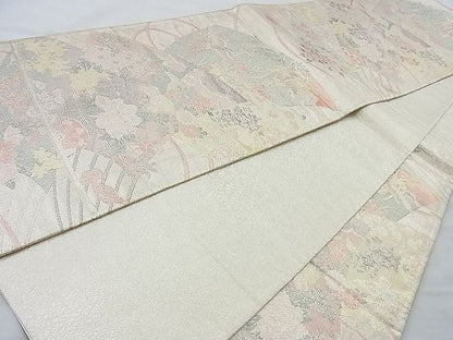 平和屋着物◎佐賀錦 六通柄袋帯 孔雀扇面花文 900織 金銀糸 逸品 BAAJ9711cm