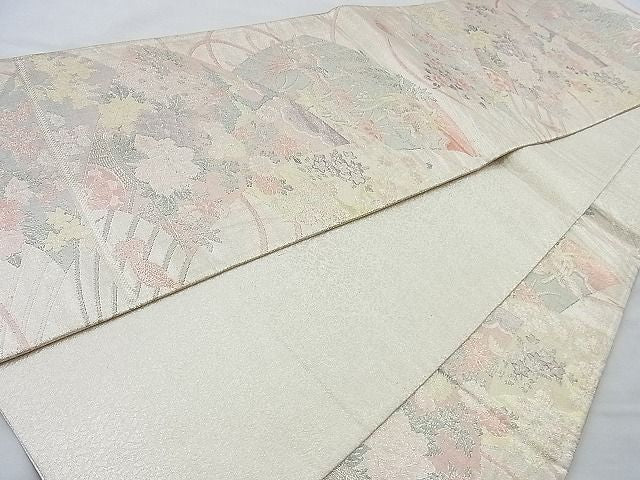 平和屋着物◎佐賀錦 六通柄袋帯 孔雀扇面花文 900織 金銀糸 逸品 BAAJ9711cm