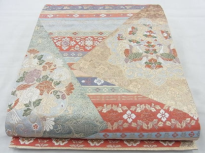 平和屋着物◎六通柄袋帯 唐織 正倉院裂段文 金糸 逸品 BAAJ6899cm