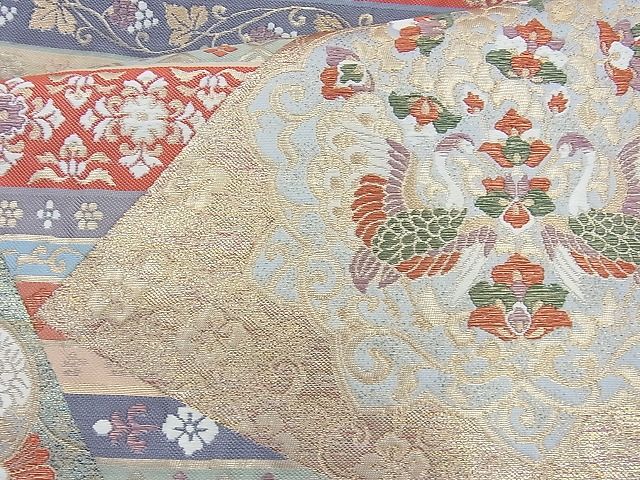 平和屋着物◎六通柄袋帯 唐織 正倉院裂段文 金糸 逸品 BAAJ6899cm