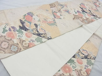 平和屋着物◎六通柄袋帯 唐織 裂取慶長文 金糸 逸品 BAAJ9706cm