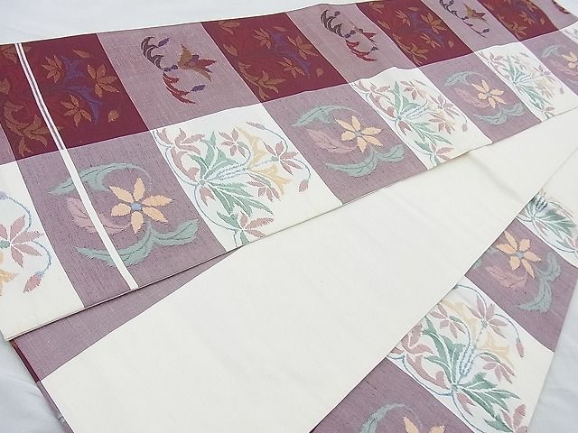 平和屋着物◎六通柄袋帯 格子更紗文 逸品 BAAJ6893cm