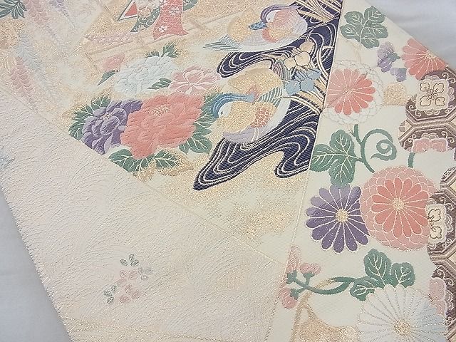 平和屋着物◎六通柄袋帯 唐織 裂取慶長文 金糸 逸品 BAAJ9706cm