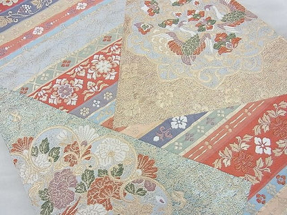 平和屋着物◎六通柄袋帯 唐織 正倉院裂段文 金糸 逸品 BAAJ6899cm