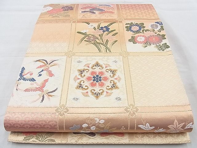 平和屋着物◎六通柄袋帯 唐織 格天井鳳凰花文 金糸 逸品 BAAJ9721cm
