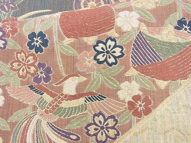 平和屋着物◎六通柄袋帯 唐織 有職花蝶文 金糸 逸品 BAAJ9727cm