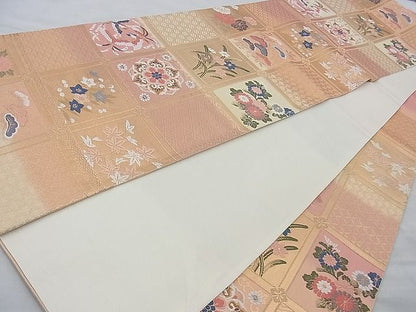 平和屋着物◎六通柄袋帯 唐織 格天井鳳凰花文 金糸 逸品 BAAJ9721cm