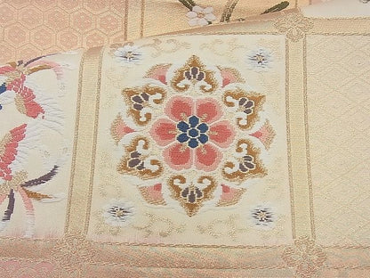 平和屋着物◎六通柄袋帯 唐織 格天井鳳凰花文 金糸 逸品 BAAJ9721cm