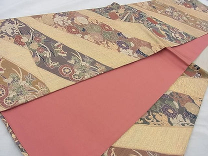 平和屋着物◎六通柄袋帯 唐織 有職花蝶文 金糸 逸品 BAAJ9727cm