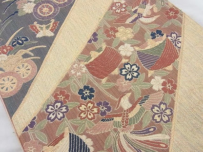 平和屋着物◎六通柄袋帯 唐織 有職花蝶文 金糸 逸品 BAAJ9727cm