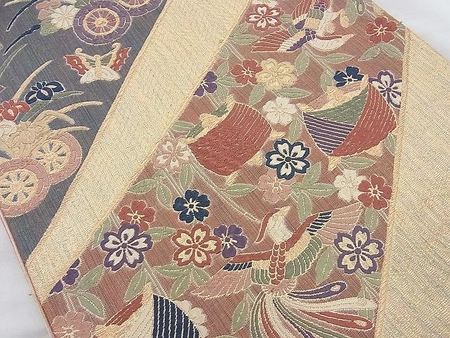 平和屋着物◎六通柄袋帯 唐織 有職花蝶文 金糸 逸品 BAAJ9727cm