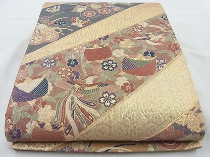 平和屋着物◎六通柄袋帯 唐織 有職花蝶文 金糸 逸品 BAAJ9727cm