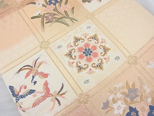 平和屋着物◎六通柄袋帯 唐織 格天井鳳凰花文 金糸 逸品 BAAJ9721cm