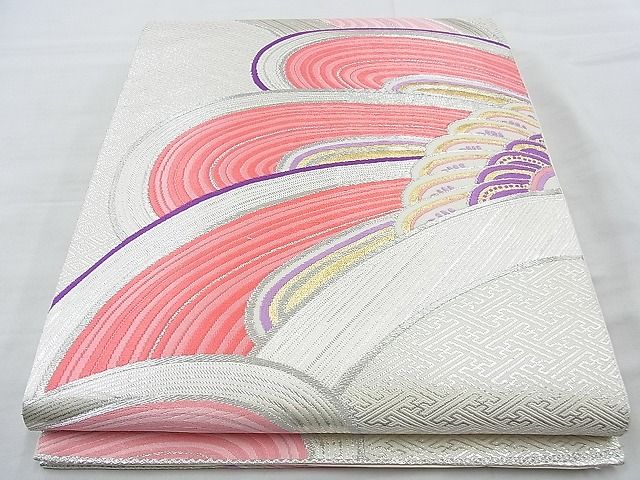 平和屋着物◎西陣 六通柄袋帯 唐織 立波文様 金銀糸 逸品 BAAJ9733cm