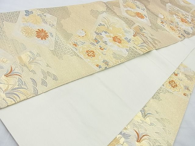 平和屋着物◎六通柄袋帯 冊子花文 金糸 逸品 BAAJ9735cm