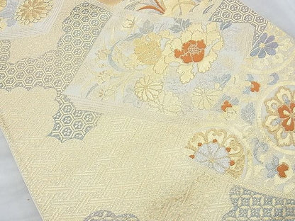 平和屋着物◎六通柄袋帯 冊子花文 金糸 逸品 BAAJ9735cm