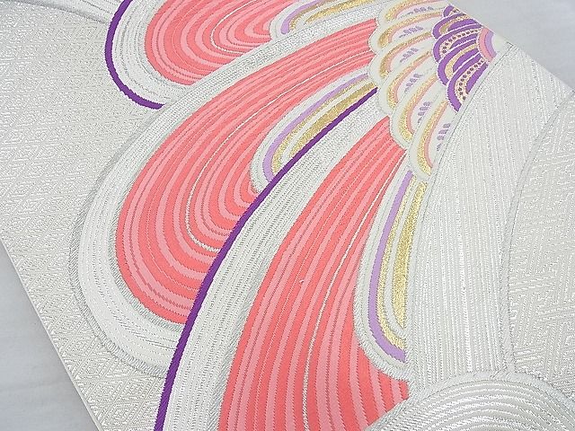 平和屋着物◎西陣 六通柄袋帯 唐織 立波文様 金銀糸 逸品 BAAJ9733cm