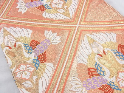平和屋着物◎六通柄袋帯 唐織 双鶴菱文様 金糸 逸品 BAAJ9730cm