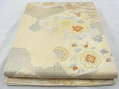 平和屋着物◎六通柄袋帯 冊子花文 金糸 逸品 BAAJ9735cm