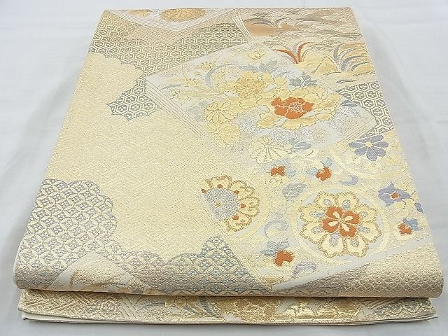 平和屋着物◎六通柄袋帯 冊子花文 金糸 逸品 BAAJ9735cm