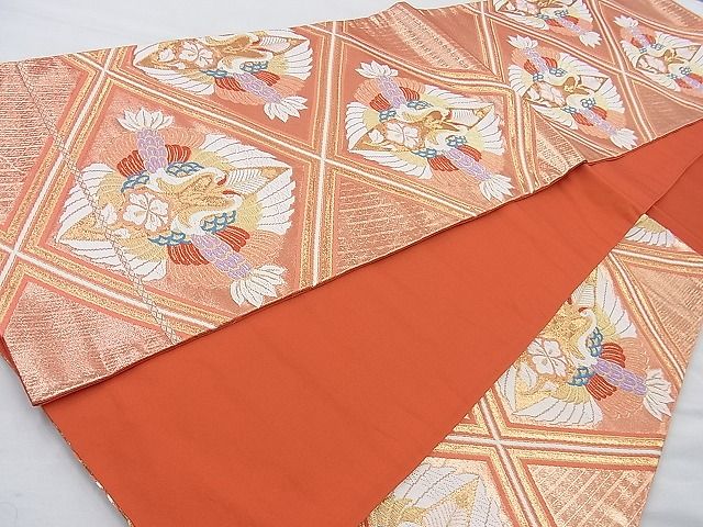 平和屋着物◎六通柄袋帯 唐織 双鶴菱文様 金糸 逸品 BAAJ9730cm