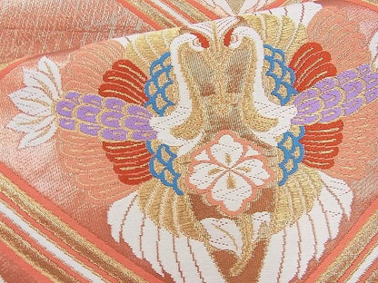 平和屋着物◎六通柄袋帯 唐織 双鶴菱文様 金糸 逸品 BAAJ9730cm