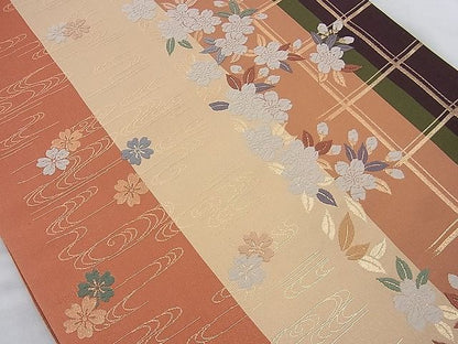 平和屋着物◎六通柄袋帯 唐織 桜流し 金糸 逸品 BAAJ9751cm