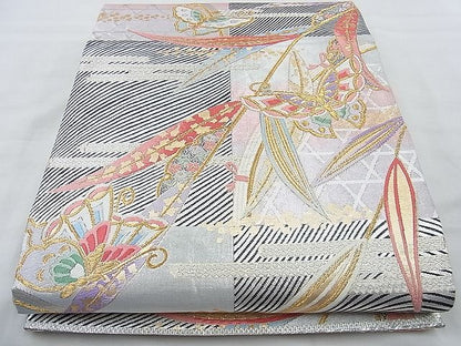 平和屋着物◎佐賀錦 六通柄袋帯 唐織 舞蝶枝垂れ柳 金銀糸 逸品 BAAJ9737cm