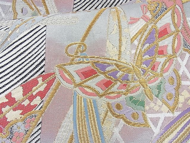 平和屋着物◎佐賀錦 六通柄袋帯 唐織 舞蝶枝垂れ柳 金銀糸 逸品 BAAJ9737cm