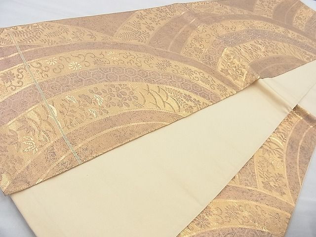 平和屋着物◎六通柄袋帯 青海波花唐草文 金糸 逸品 BAAJ9767cm