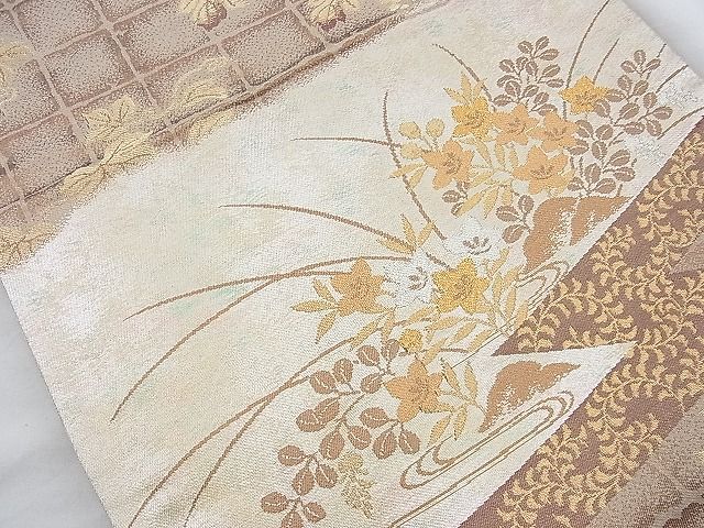 平和屋着物◎六通柄袋帯 秋草文 金糸 逸品 BAAJ9774cm