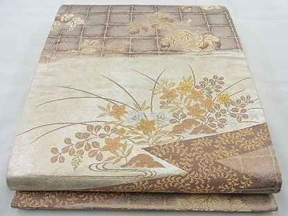 平和屋着物◎六通柄袋帯 秋草文 金糸 逸品 BAAJ9774cm