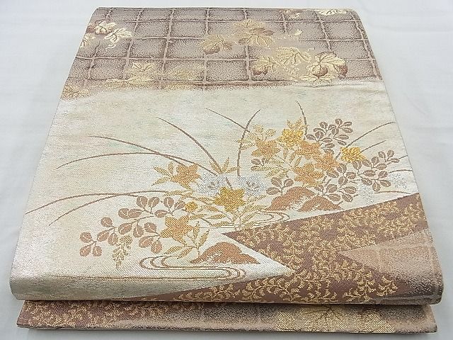 平和屋着物◎六通柄袋帯 秋草文 金糸 逸品 BAAJ9774cm