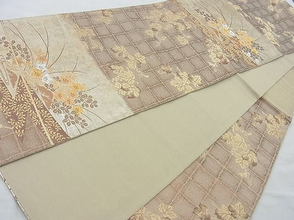 平和屋着物◎六通柄袋帯 秋草文 金糸 逸品 BAAJ9774cm