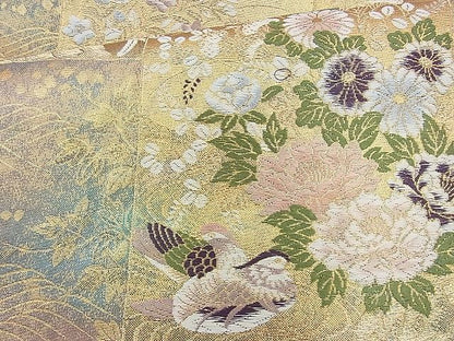 平和屋着物◎六通柄袋帯 唐織 色紙花鳥文 金糸 逸品 BAAJ9757cm