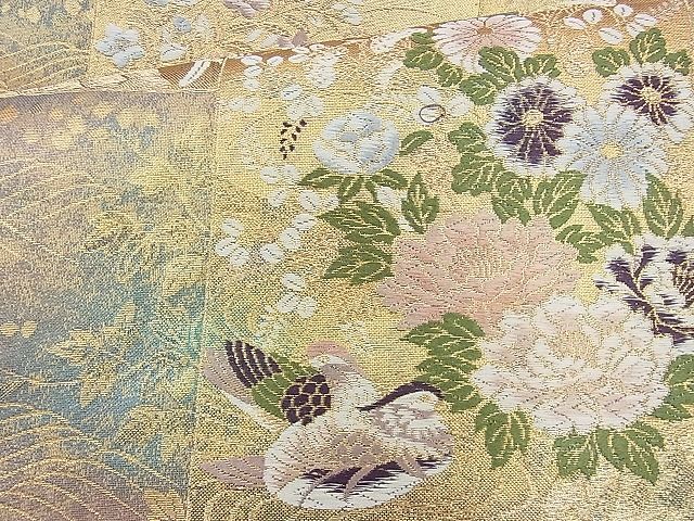 平和屋着物◎六通柄袋帯 唐織 色紙花鳥文 金糸 逸品 BAAJ9757cm