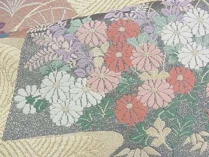 平和屋着物◎六通柄袋帯 唐織 流水遠山秋草文 金糸 逸品 BAAJ9796cm